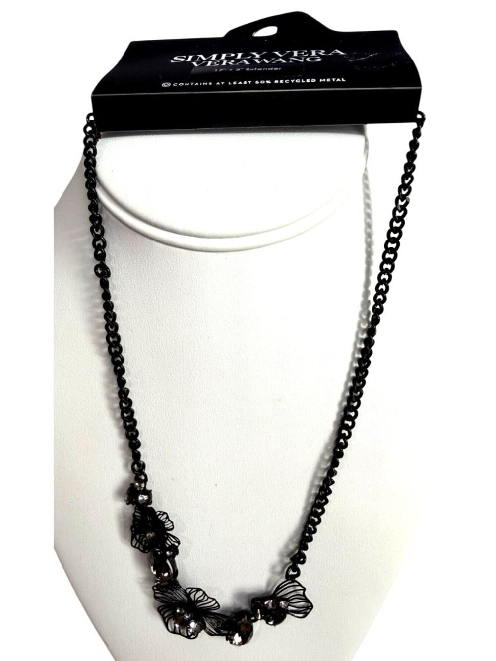 NEW Simply Vera Vera Wang Black Wire Flower Necklace Rhinestones Chain Goth